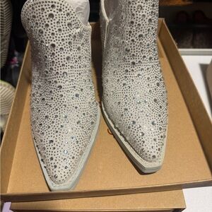 Vintage Havana Ivory Crystal-Embellished Ankle Booties